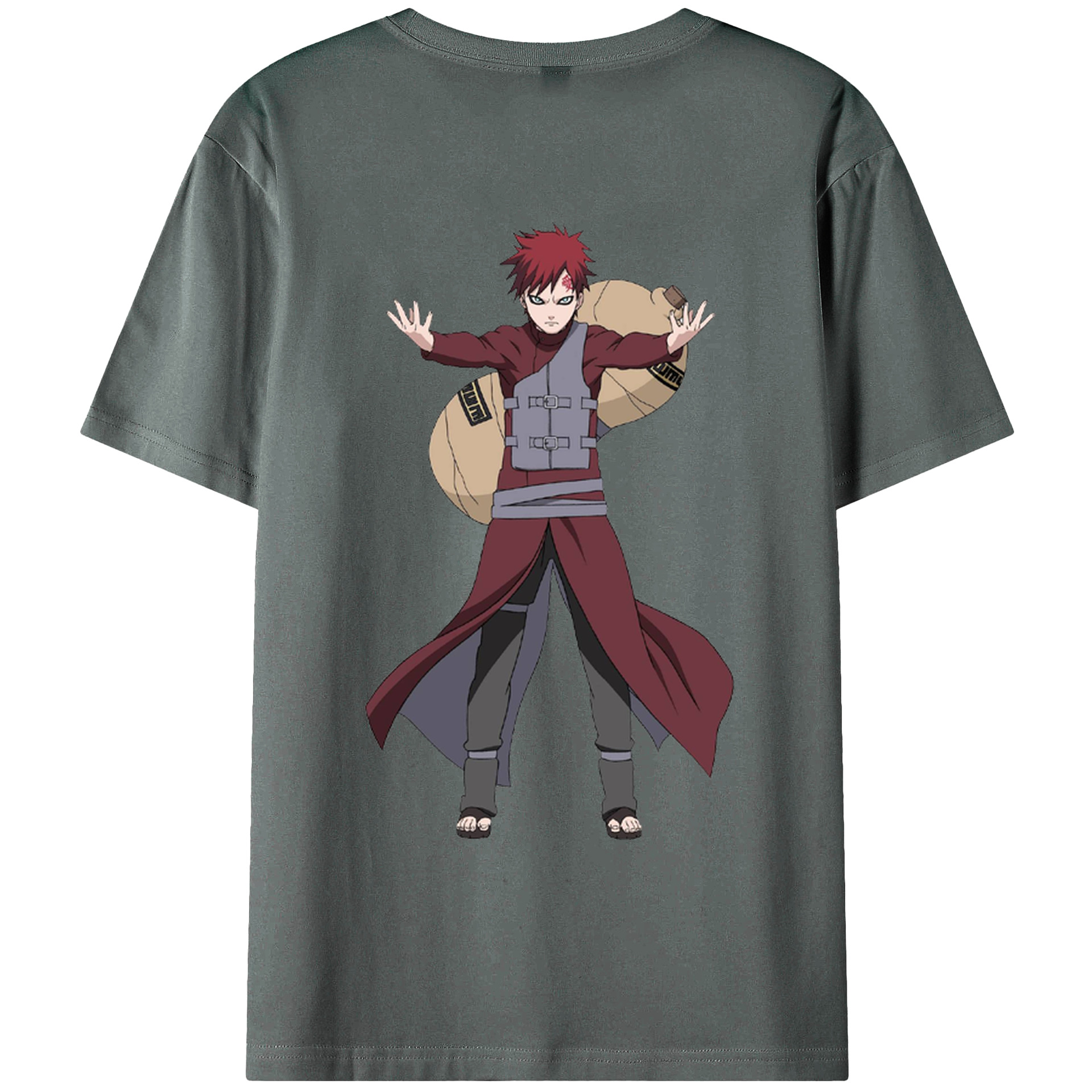 （画像用） NARUTO -ナルト- ガアラ Gaara 綿100％ メンズ半袖Tシャツ（バックプリント） 通気性